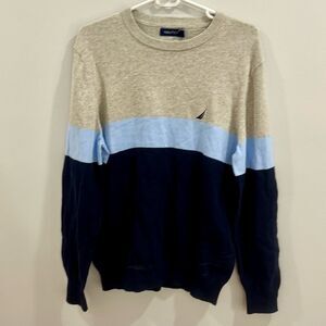 Nautica Navtech gray light blue and navy color block sweater size medium NWT